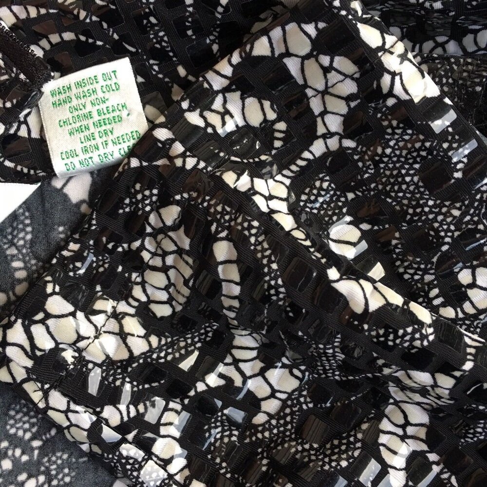 Laura Ashley Jacket Women Sz L Full Zip Black White Paisley Shiny Boxy Collar - Picture 4 of 12